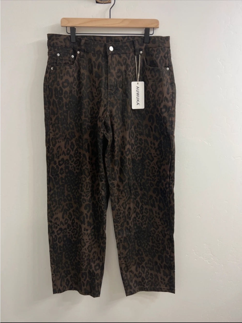 Women’s Brown Leopard Wide-Leg Jeans